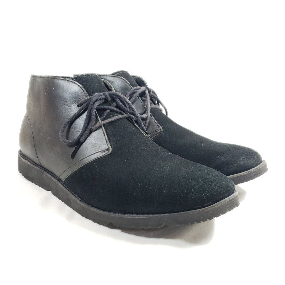 UGG Mens Size 12 Black Leather & Suede Fleece Lined Chukka Boots